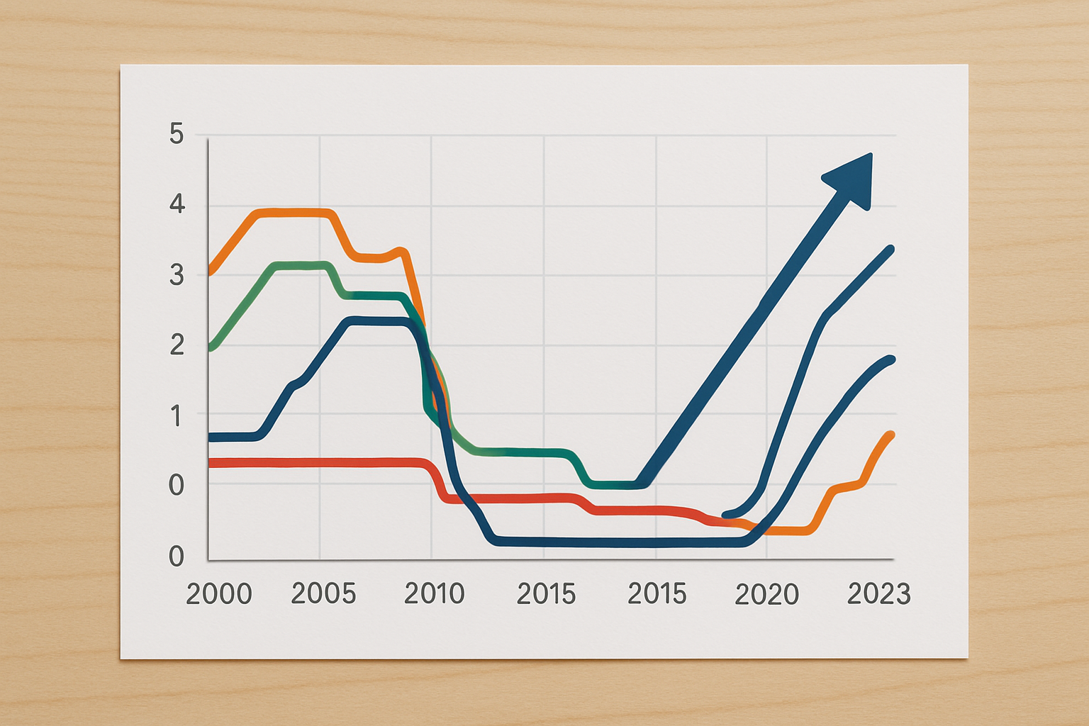 Chart depicting zero interest rate periods across different countries over the past two decades