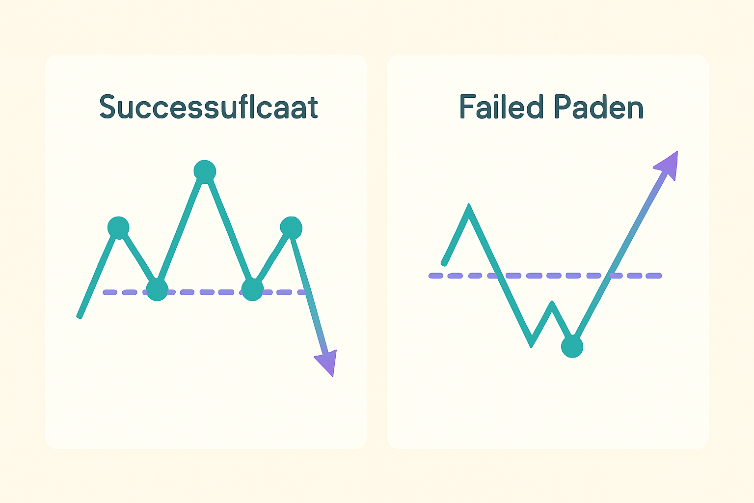 Comparison illustrating successful and failed head and shoulders trade setups in different market environments.