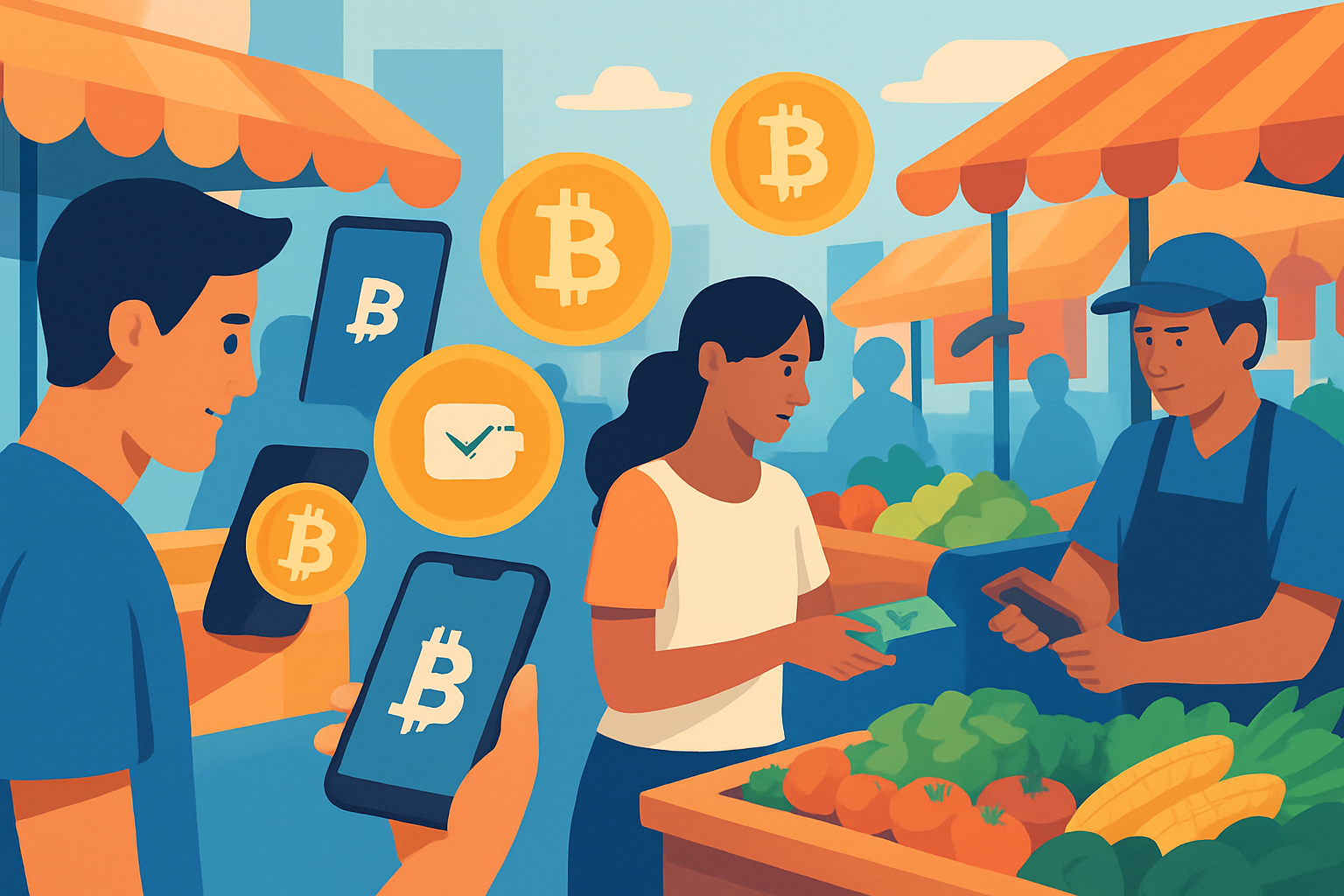 El Salvador's vibrant local markets integrating Bitcoin digital payments alongside traditional currency exchanges