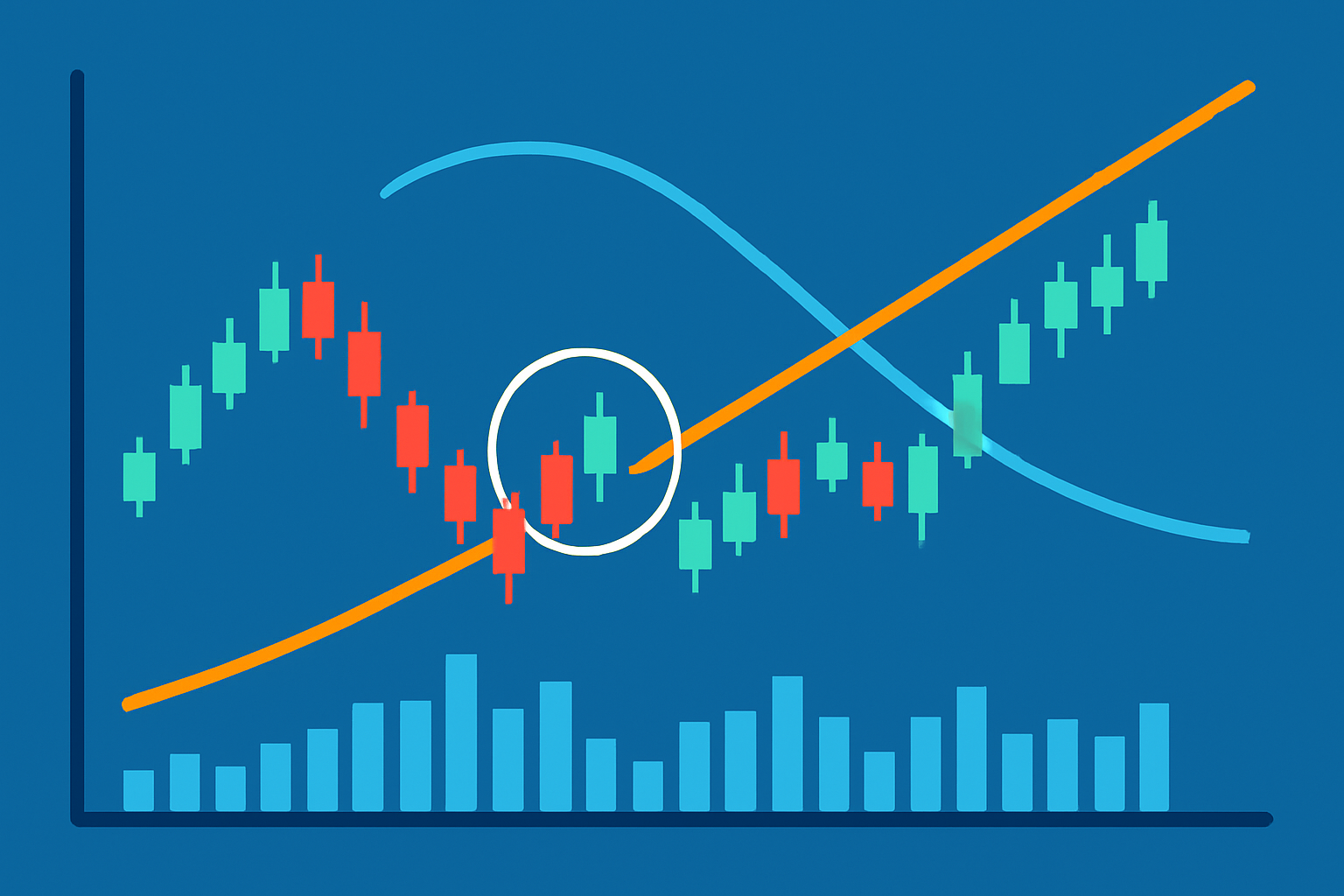 Real-world trading chart example illustrating a bullish harami pattern and subsequent trend change
