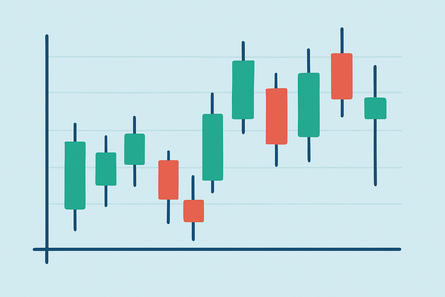 Visual examples of the seven basic candlestick patterns including Hammer, Hanging Man, Doji, Inverted Hammer, Shooting Star, Bullish Engulfing, and Bearish Engulfing.