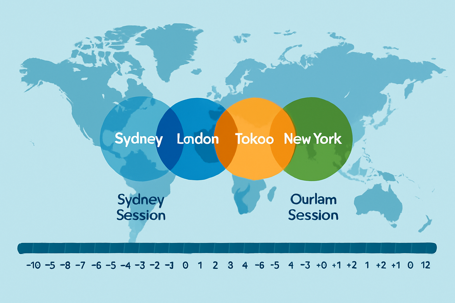Visual representation of global forex market sessions and their overlapping hours