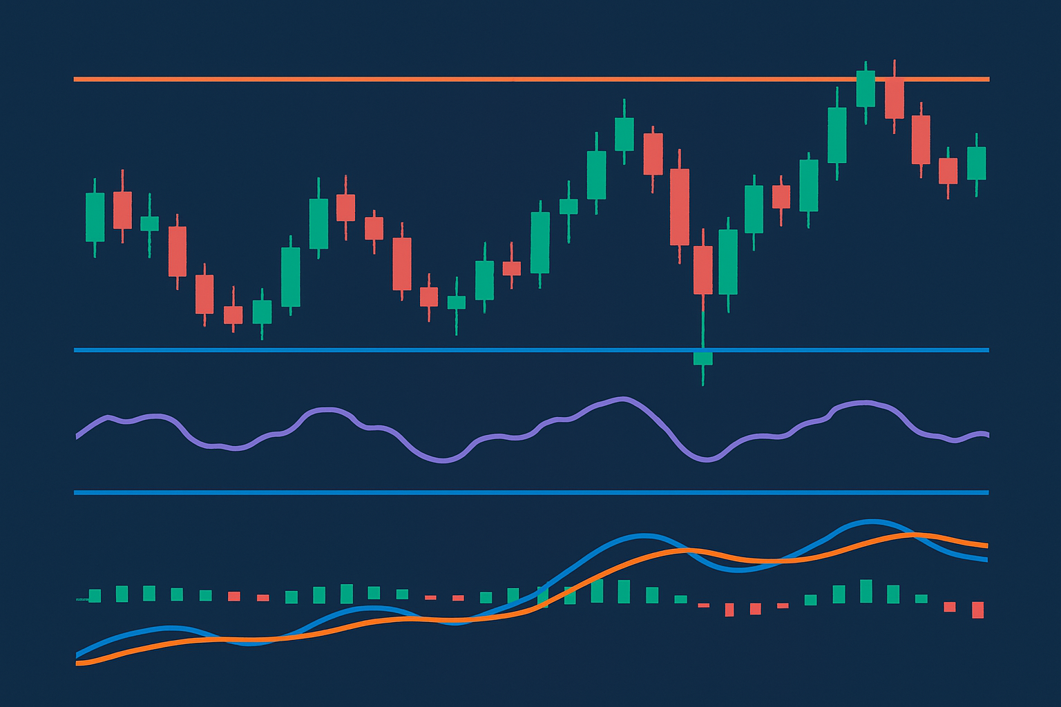 Forex chart demonstrating hammer candlestick pattern confirmed by RSI oversold reading, MACD crossover, and key support level.