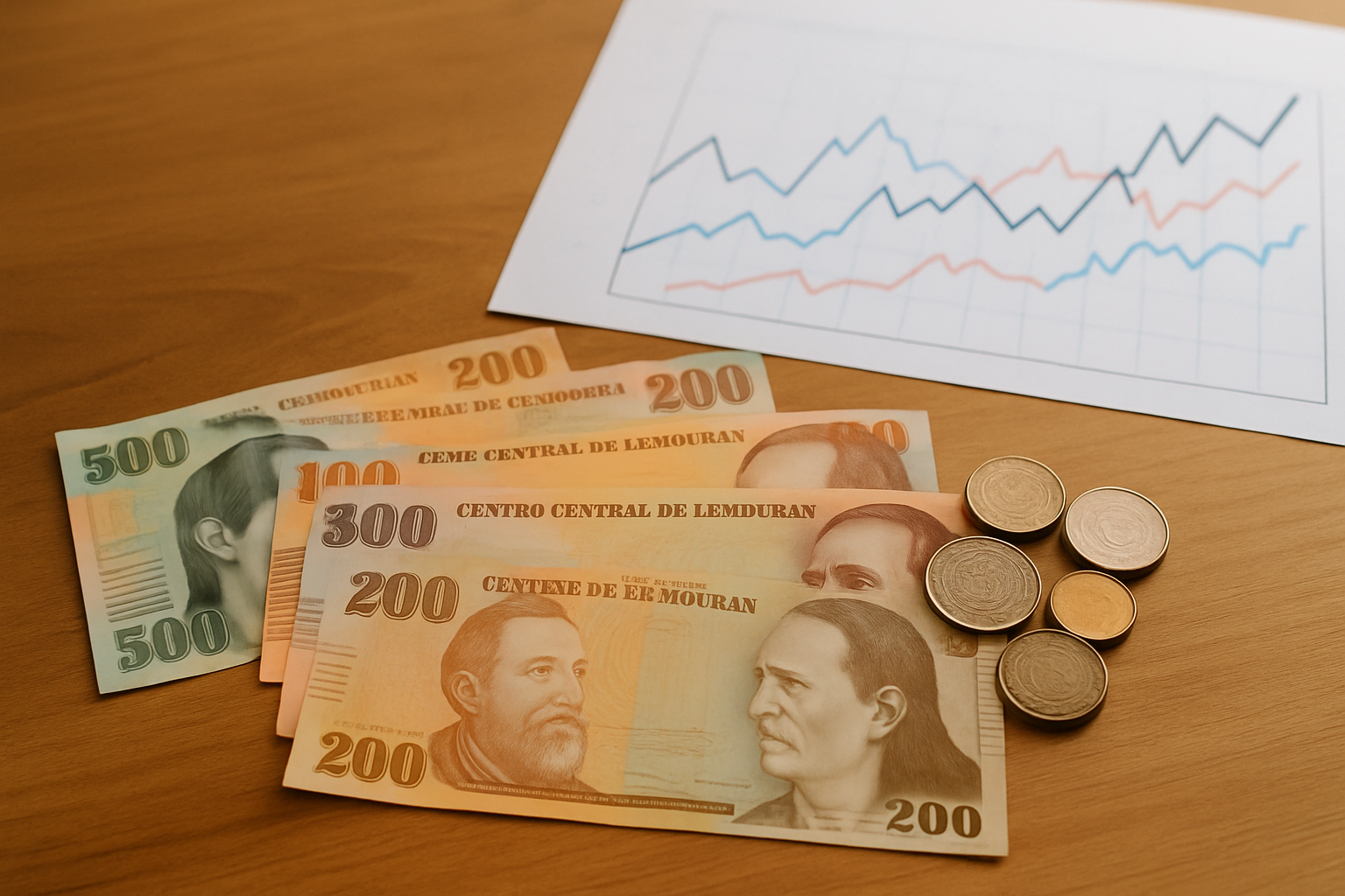 Honduran lempira notes and coins representing the country's official currency