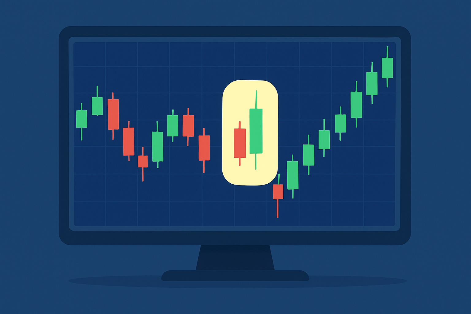 Example of a bearish harami pattern displayed on a candlestick chart with the two candlesticks clearly marked.