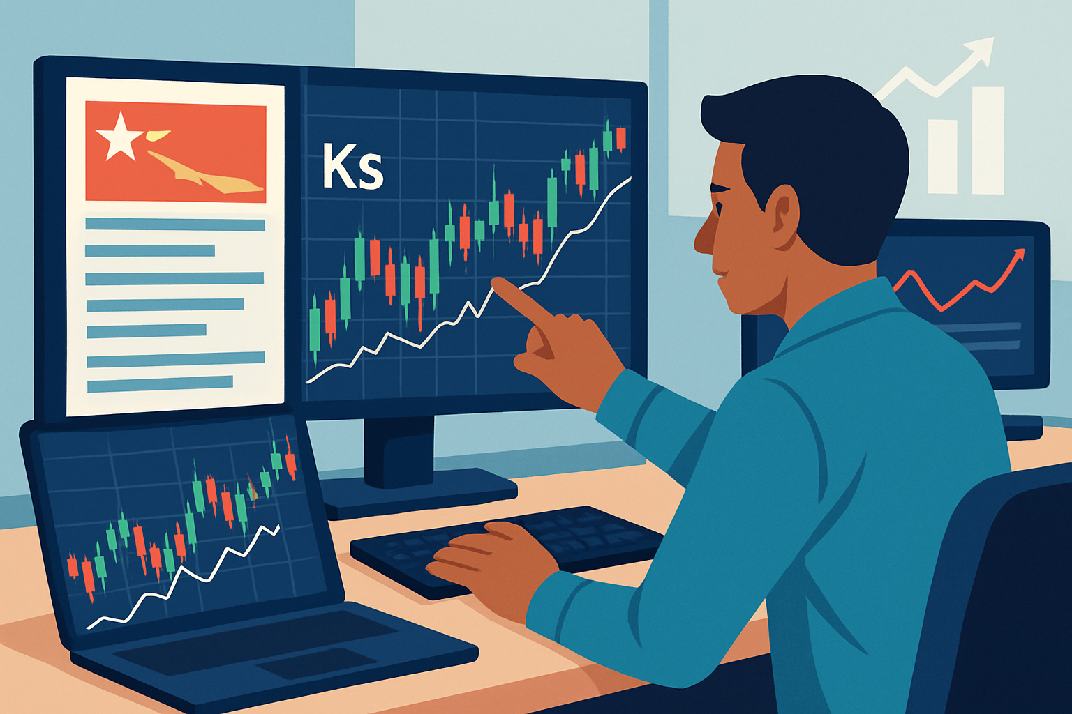 Forex trader reviewing Myanmar currency charts and real-time data to make strategic trading decisions.
