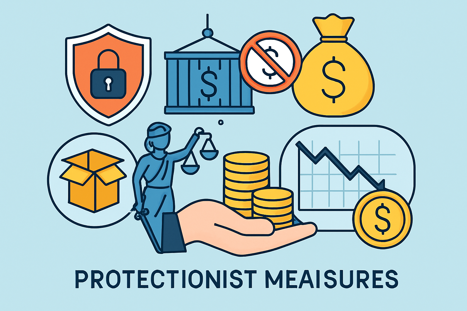 Infographic illustrating different types of protectionist policies and how they influence trade