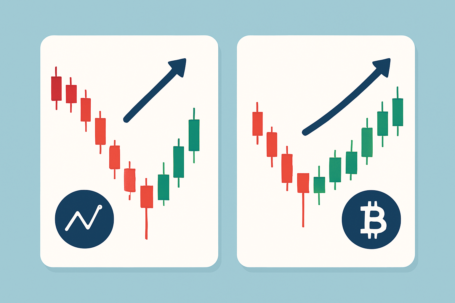 Example charts from stock and crypto markets showing the inverted hammer pattern followed by confirmation candles signaling reversal.
