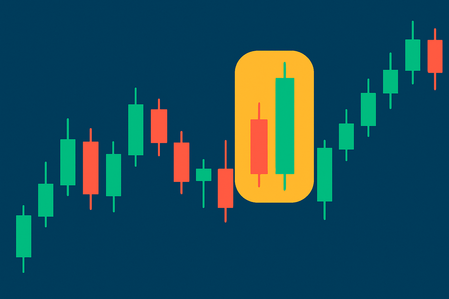 Close-up view illustrating the formation and identification of a bullish engulfing candlestick pattern