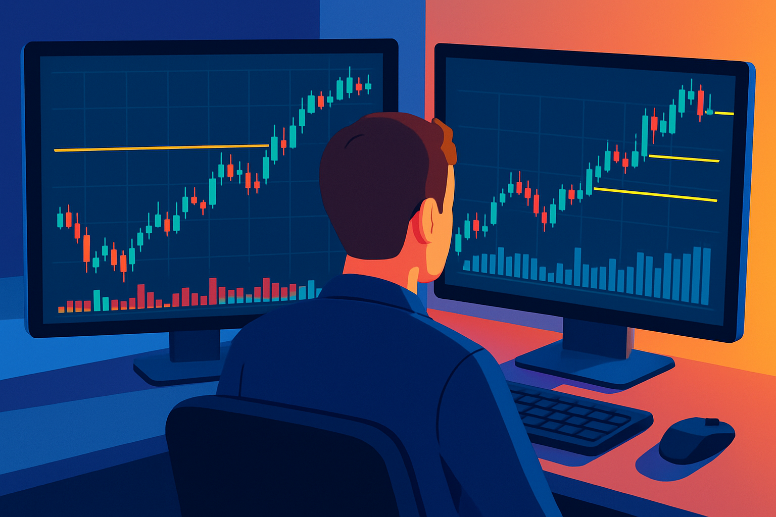 Visual example showing price targets marked on charts for day trading, swing trading, and long-term investing perspectives.