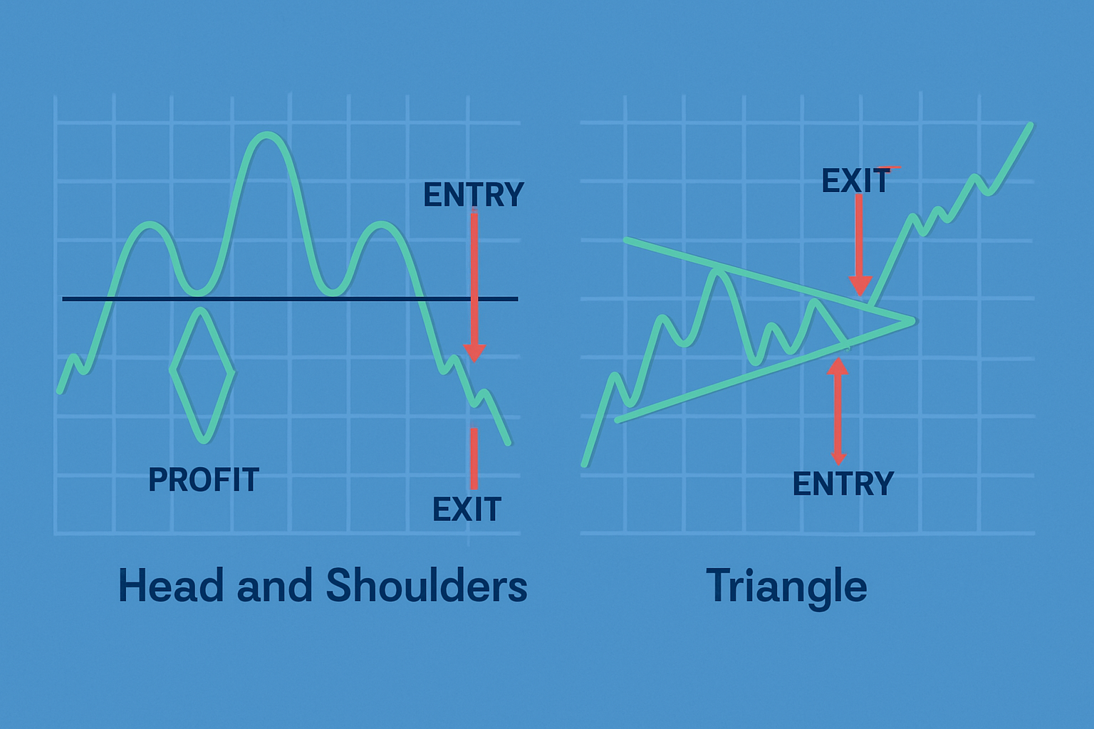 Annotated charts illustrating real trade setups and outcomes using chart patterns cheat sheet.