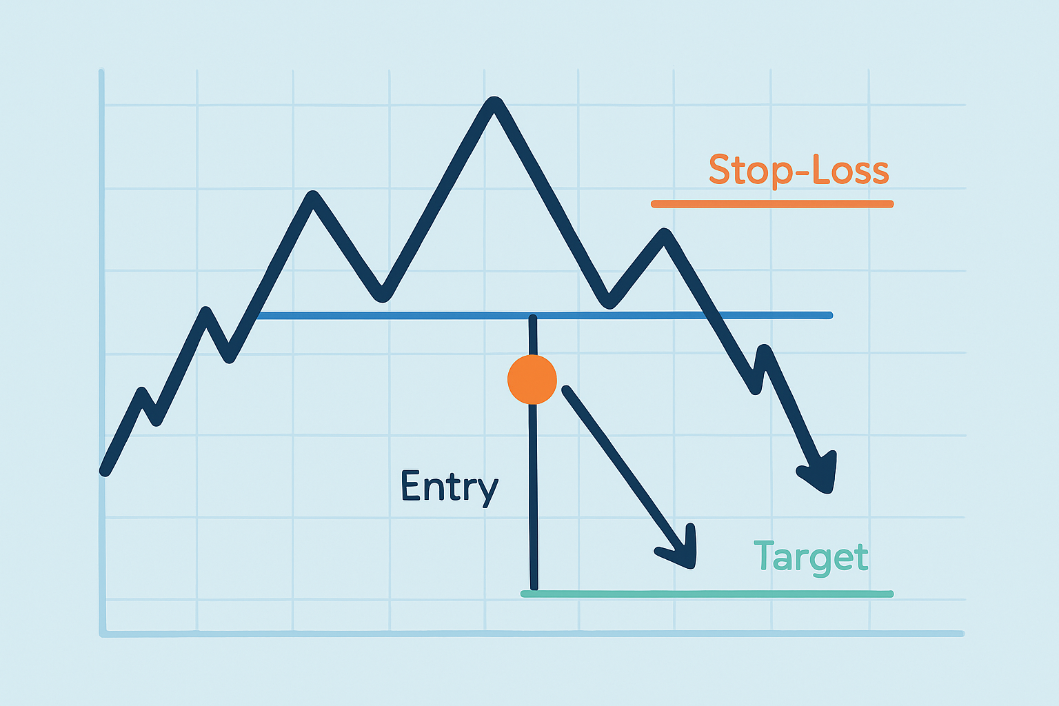 Example of trade setup using head and shoulders pattern showing entry, stop-loss, and target areas