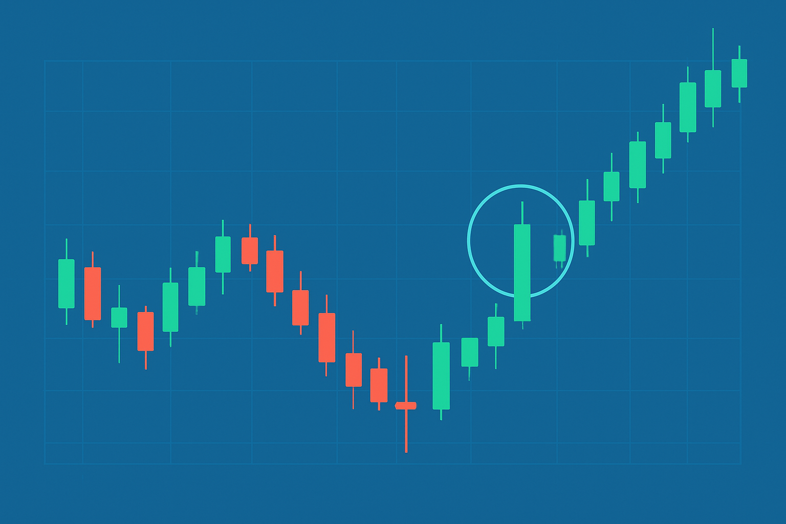 A highlighted dragonfly doji candlestick pattern on a daily stock price chart illustrating its distinctive shape.