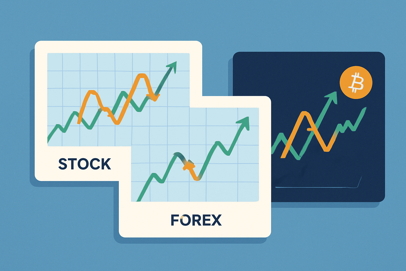 Representative price charts from stocks, forex, and crypto markets displaying typical whipsaw patterns.