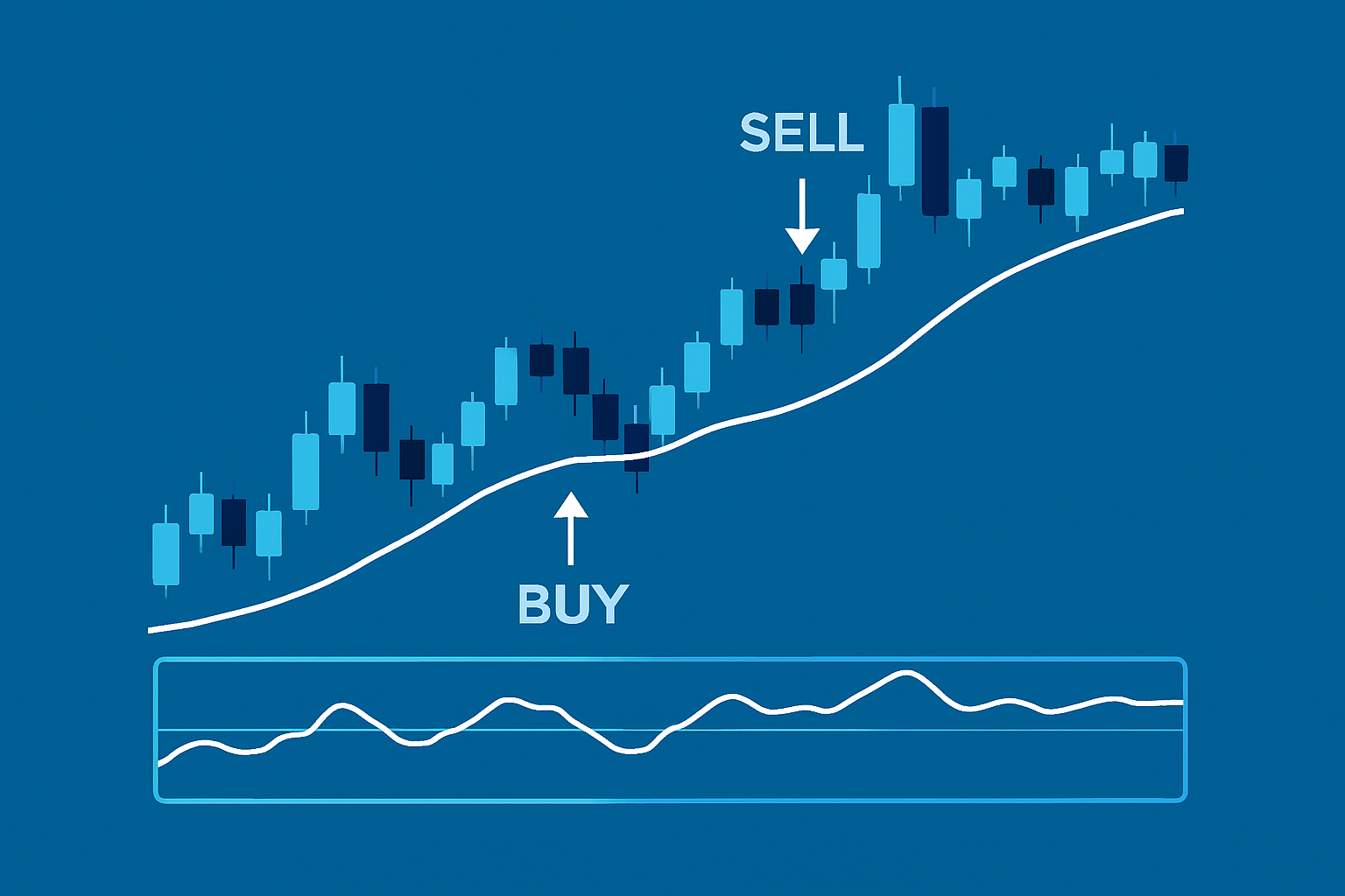 Visual example illustrating the combined use of leading and lagging indicators during a trading decision