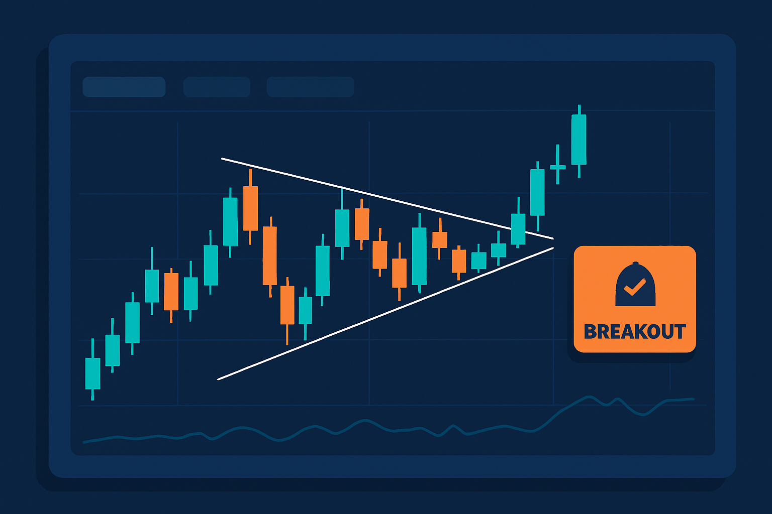 Chart illustrating triangle patterns with TrendSpider’s automated trendlines and breakout alert notifications.