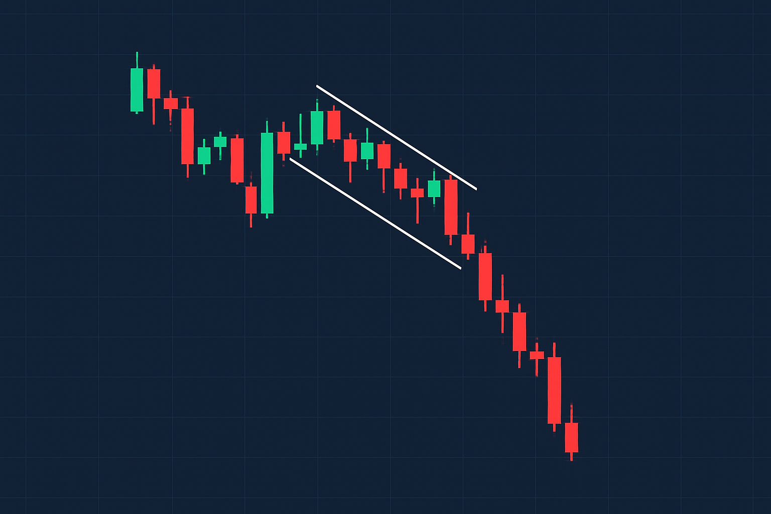 Illustration of the bearish flag pattern on a stock chart, highlighting the flagpole and the consolidation phase forming the flag