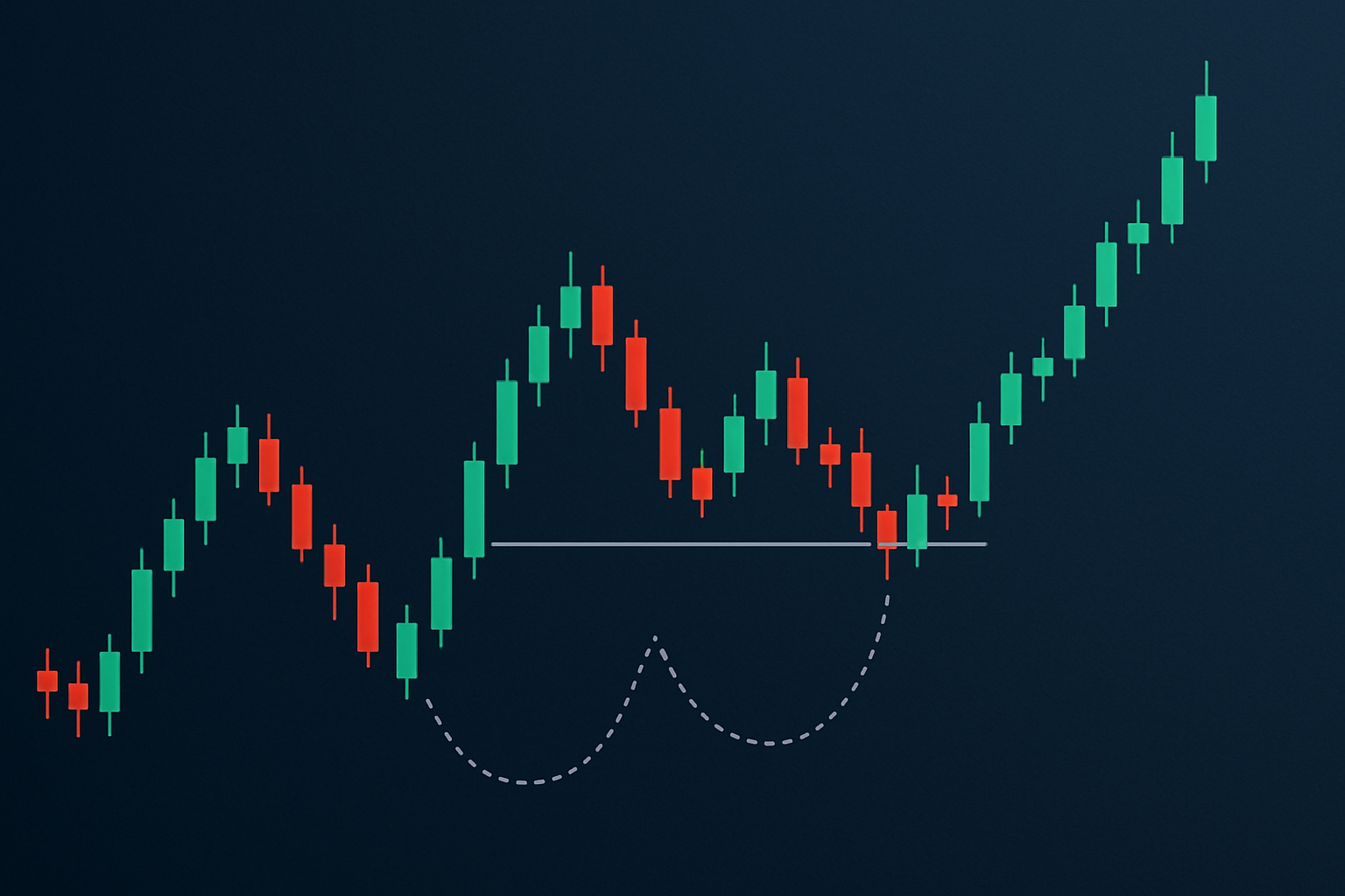 Visual example of a triple bottom pattern on a price chart illustrating the three lows and resistance levels.