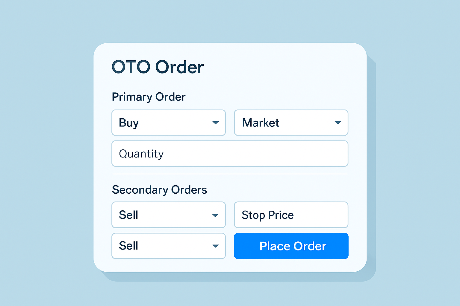 Screenshot of a trading platform’s OTO order entry screen highlighting linked order setup options