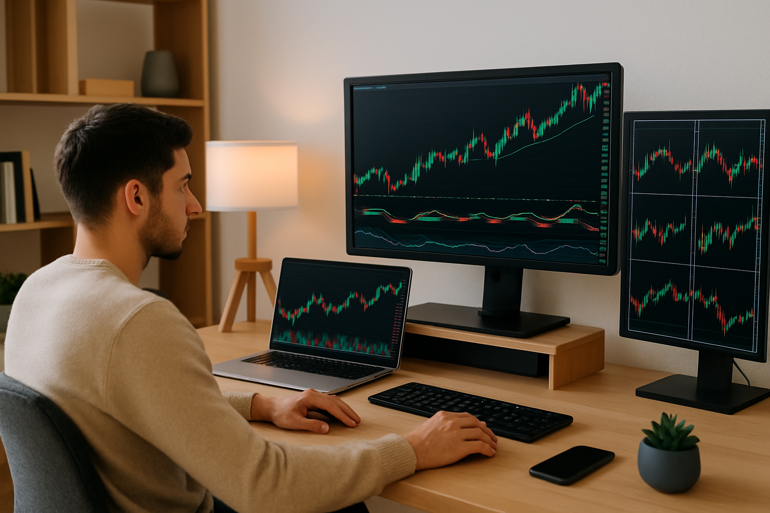 A beginner trader studying forex charts and using tools to understand FX trading basics.