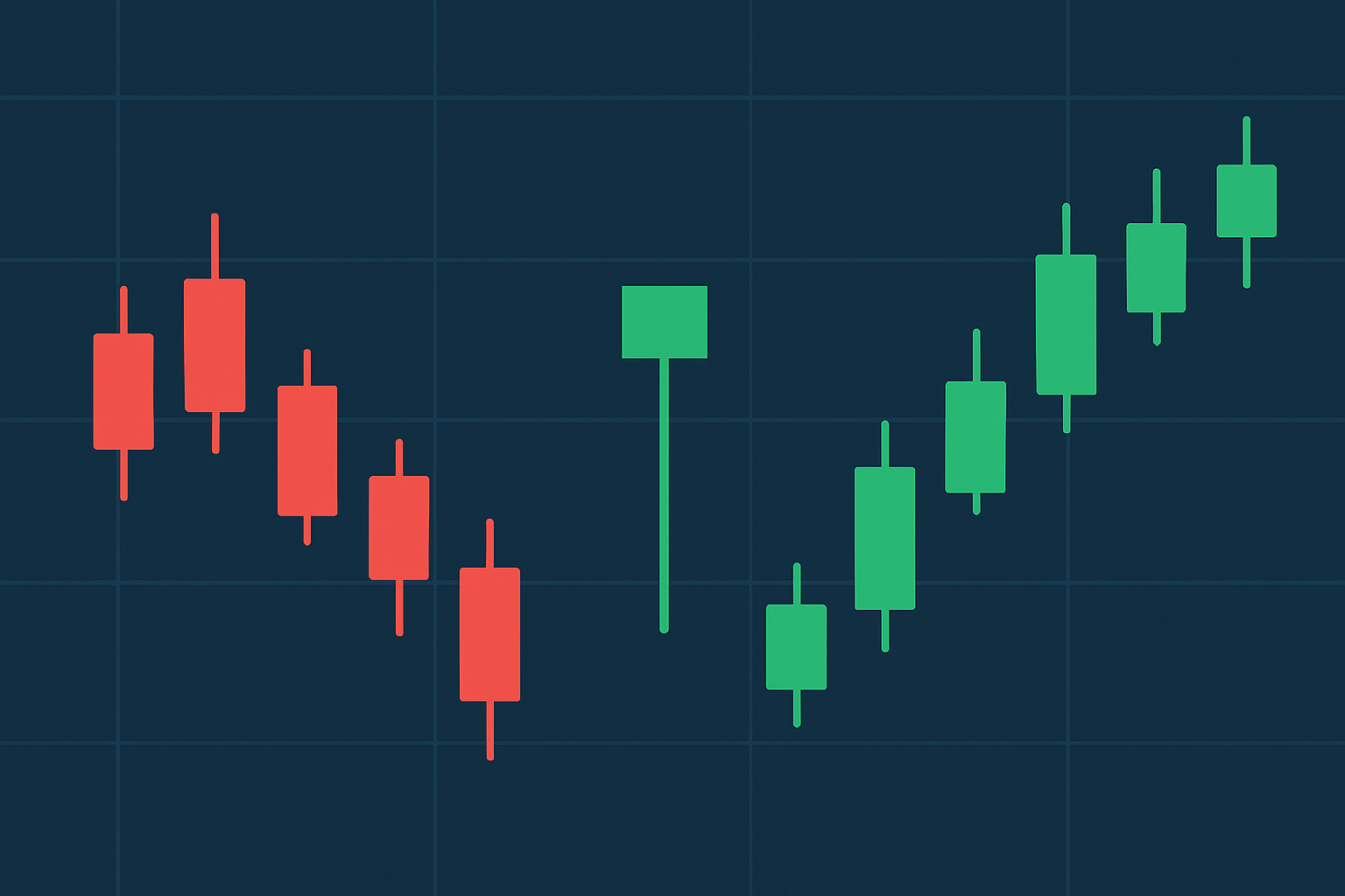 Visual representation of a classic hammer candle demonstrating its unique shape on a candlestick chart.
