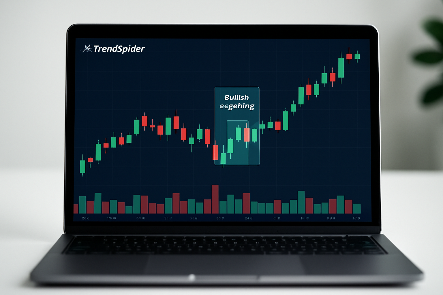 Screenshot of TrendSpider’s interface showcasing automated detection of a bullish engulfing candlestick pattern on a trading chart.