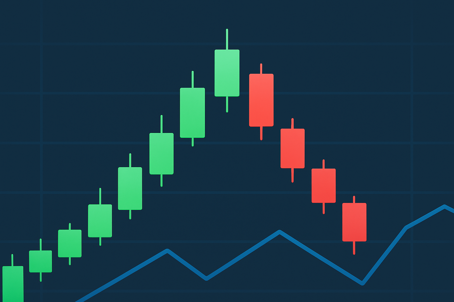 Visual representation of the evening star pattern with three candlesticks on an uptrend chart.