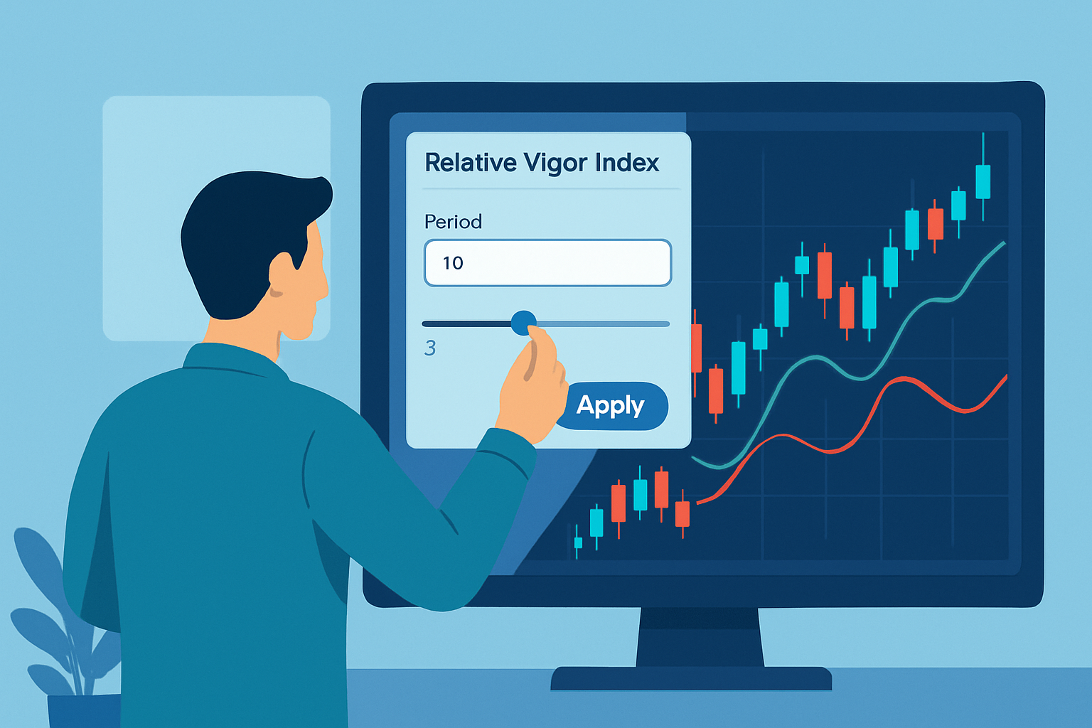 Setting and adjusting Relative Vigor Index parameters on a trading platform for customized momentum analysis