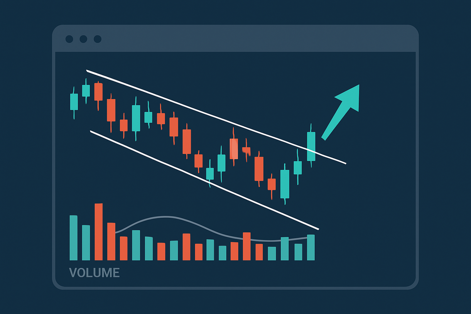 Annotated chart examples of descending wedge patterns leading to bullish breakouts