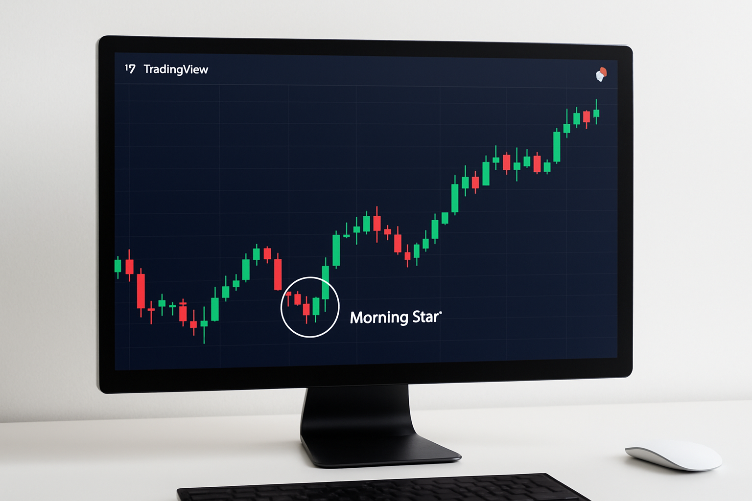Example of a charting platform highlighting a morning star candlestick pattern with alert features enabled.