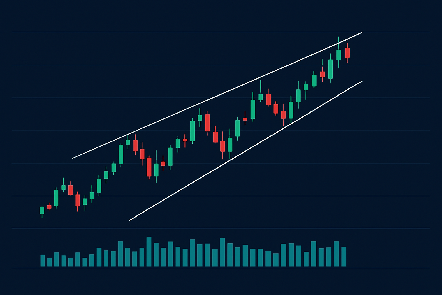 Illustration of a typical ascending wedge pattern on a price chart demonstrating converging trendlines and breakout signals.