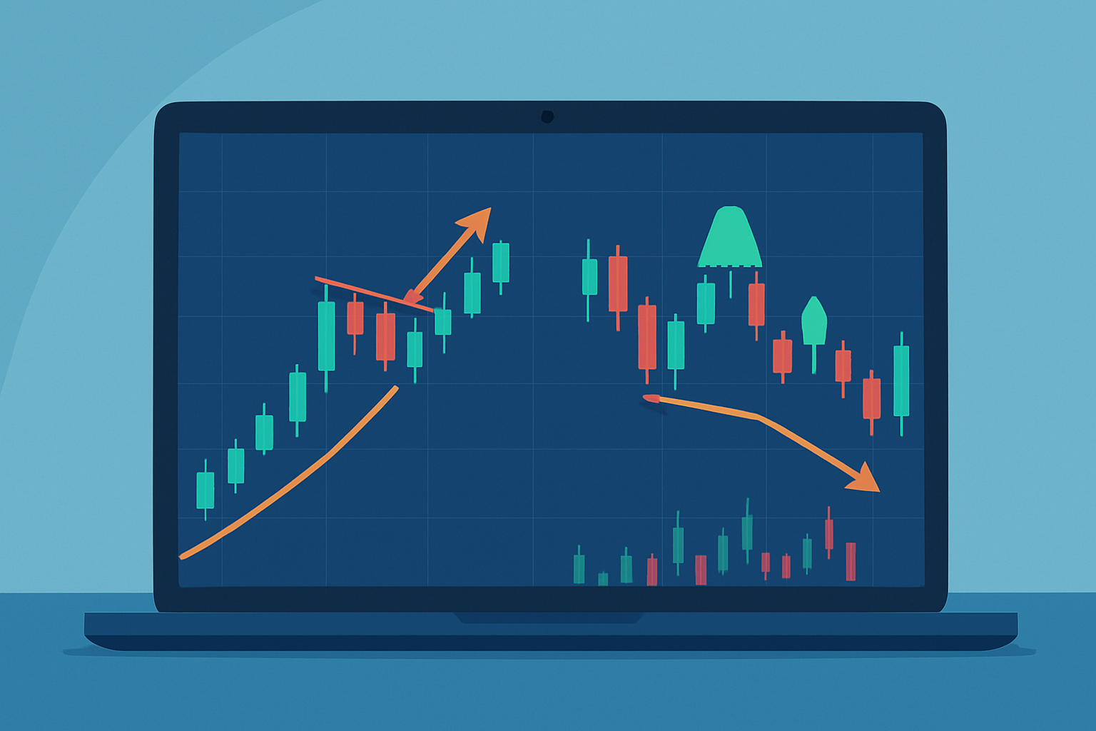 Example of a trading platform chart showing candlestick trend and reversal patterns with annotations for easy identification.
