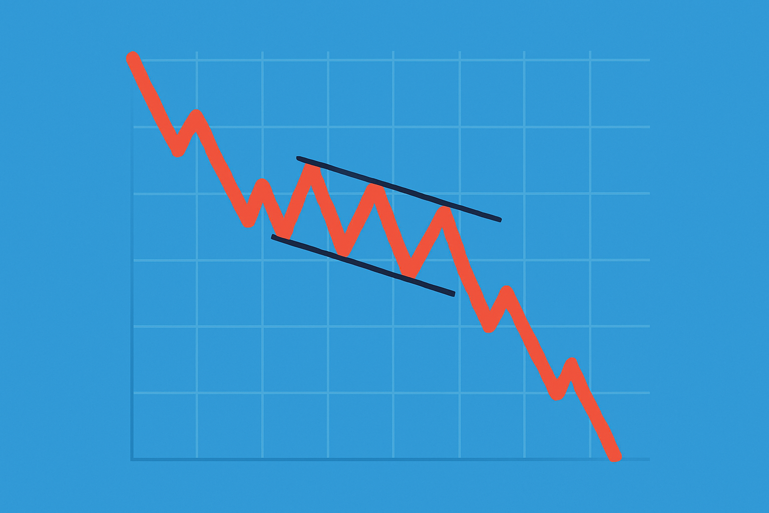 An example chart illustrating a classic bear flag pattern with the flagpole, consolidation flag, and breakdown breakout.