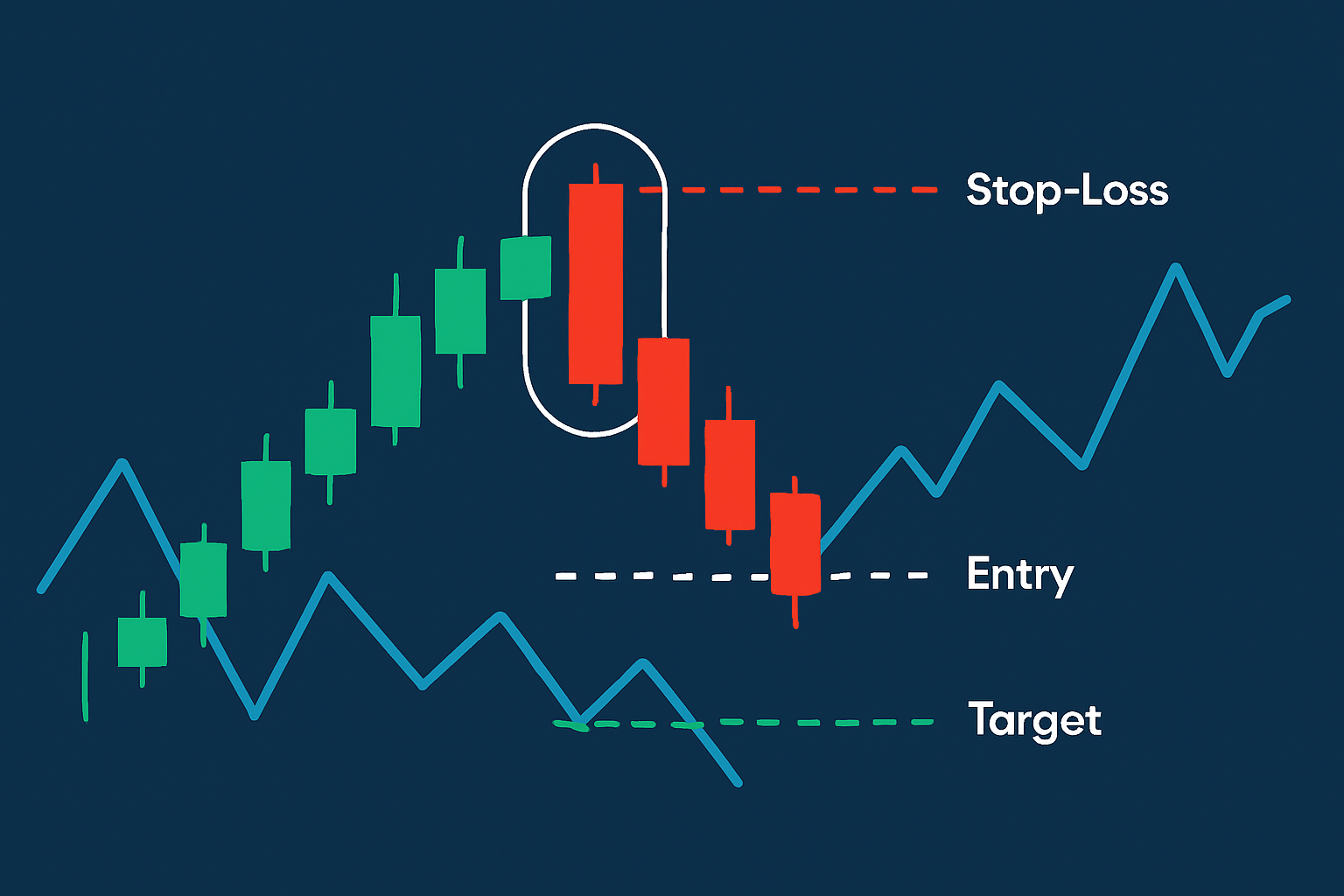 Illustration of a bearish engulfing trade setup highlighting entry and exit points