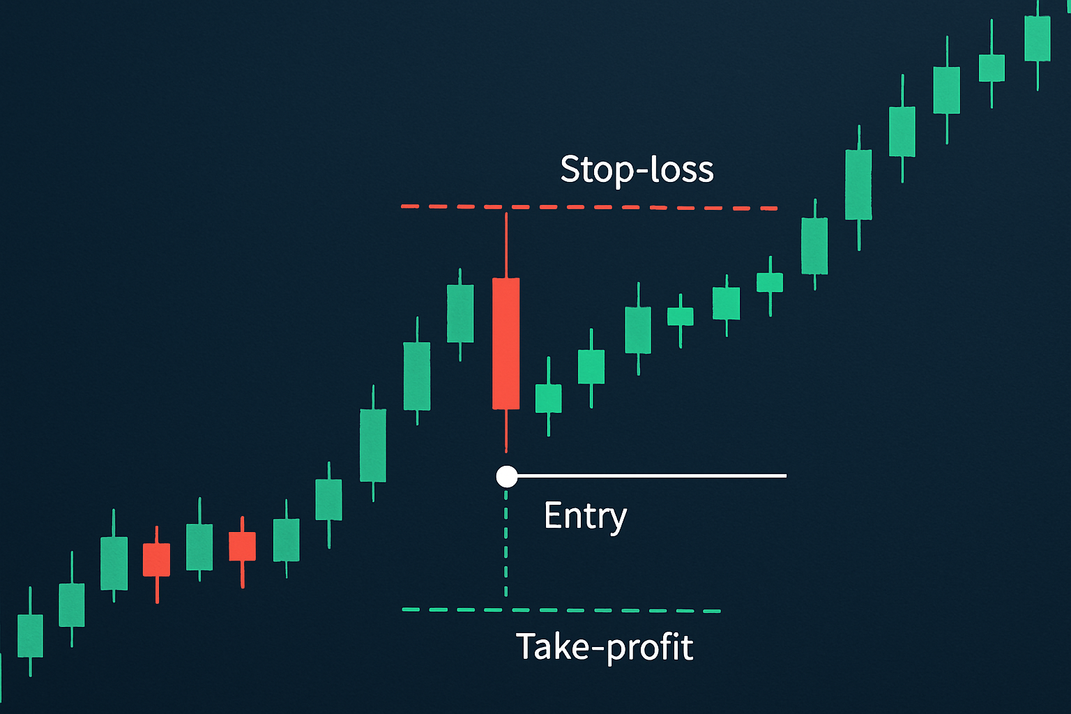 Annotated chart illustrating a real trade setup using reversal candle patterns including entry, stop loss, and profit target