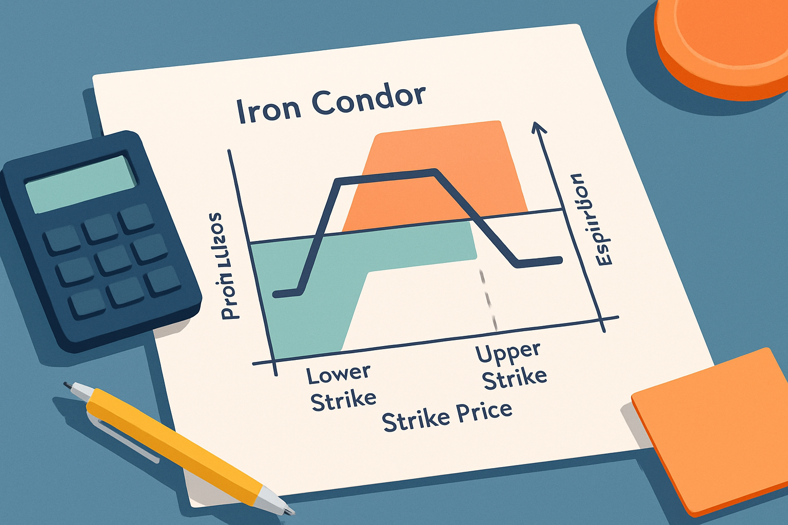 Visual representation of an iron condor option trading setup highlighting strike prices and P&L zones