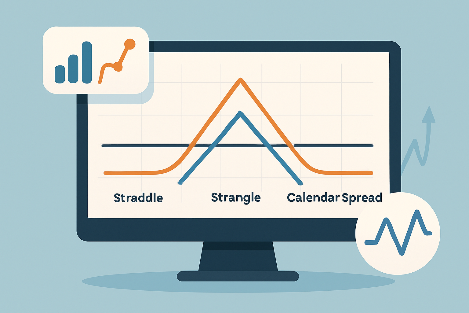 Visual diagram illustrating how straddles, strangles, and calendar spreads operate within different volatility environments